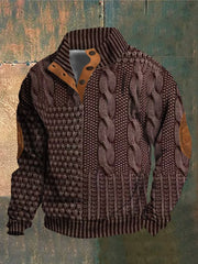 Men's Casual Retro Cashmere Stand Collar Button Sweatshirt