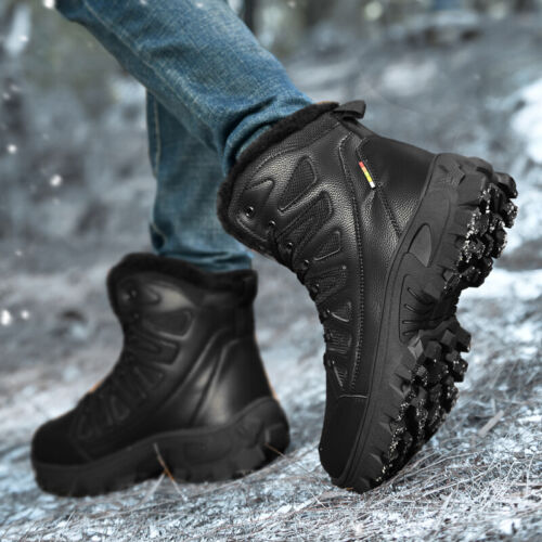 Men's Genuine Leather Warm Snow Boots Waterproof Non-Slip Winter Hiking Boots